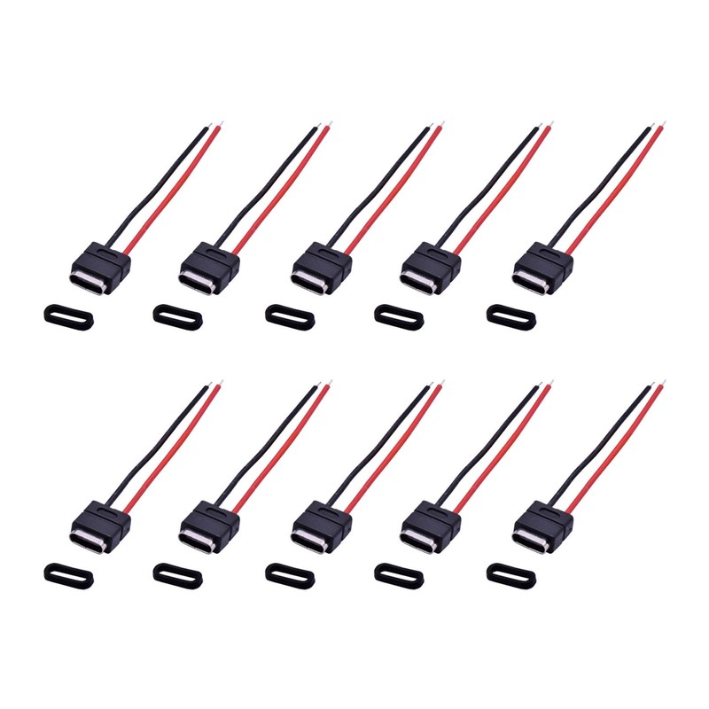 10PCS USB 2.0 Type-C Connector Welding Wire Waterproof Female Socket Charging