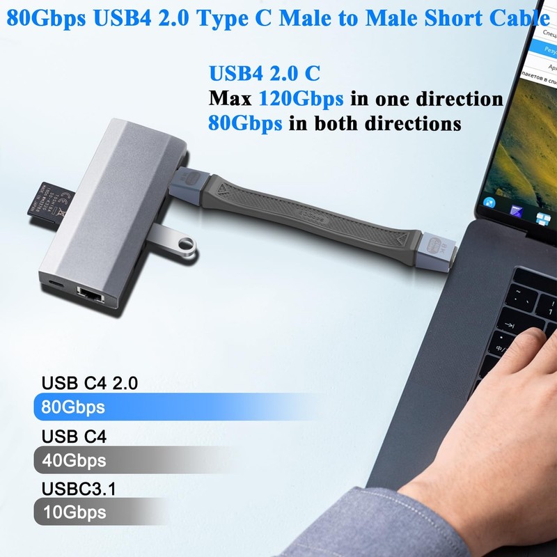 80Gbps USB 4.0 C Flat Short Cable PD 240W Male Fast Charging 48V/5A 5.1 Inch gallery