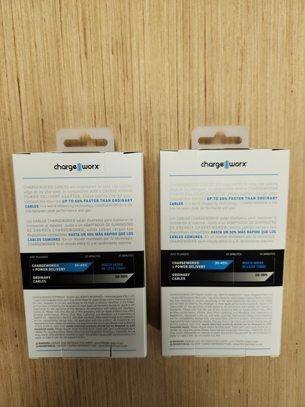 2 pack - Lightning to USB-C Cable ChargeWorx CX4630WH 10Ft Power Delivery iphone gallery