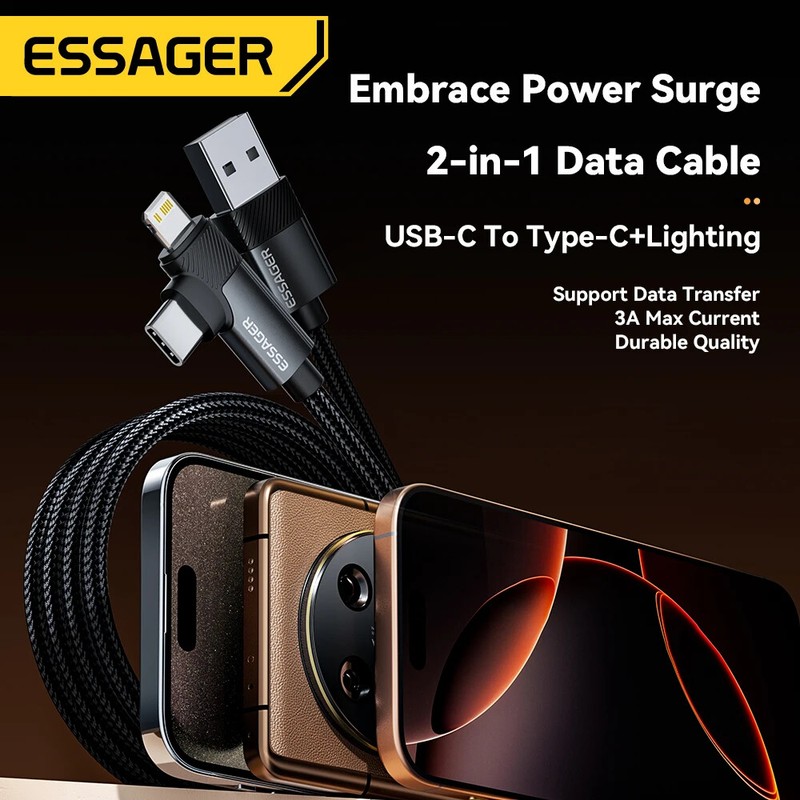 2 in 1 USB Cable 90 Degree Angle Type C PD Fast Charging Cable For iPhone 16 15 gallery