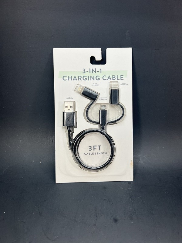 Vivitar 3 In 1 Charging Cable 3 Ft Cable Length,Black New.