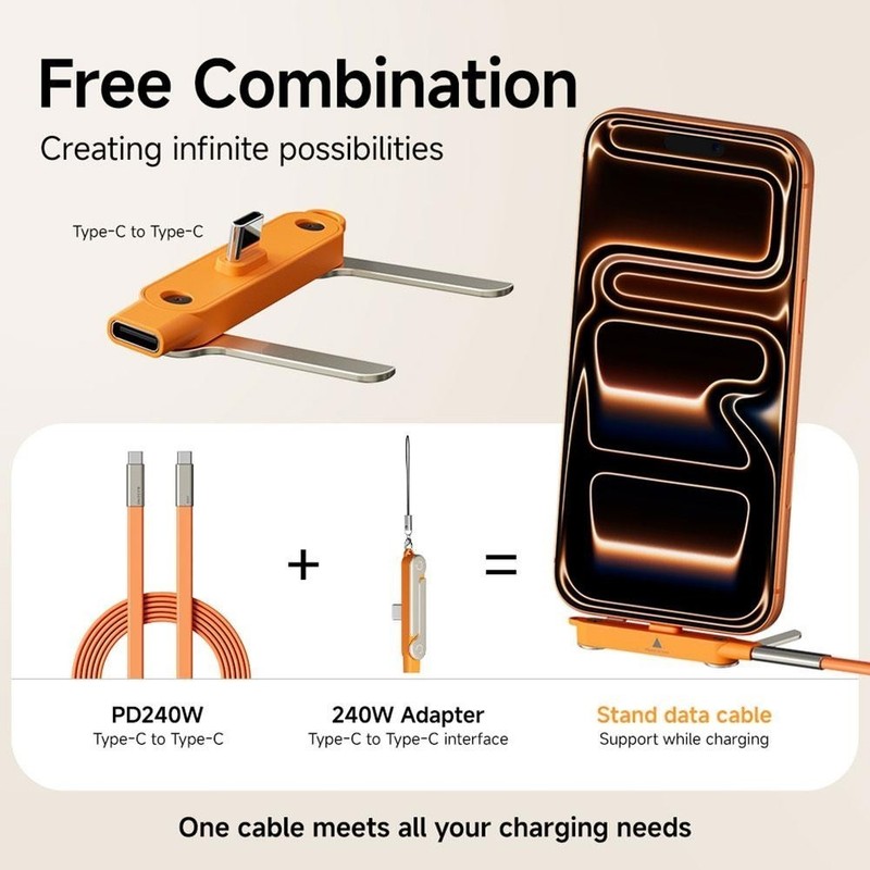 240W Super Fast Charging 2in1 Charging Cable 360° Rotating Invisible Stand Kit gallery