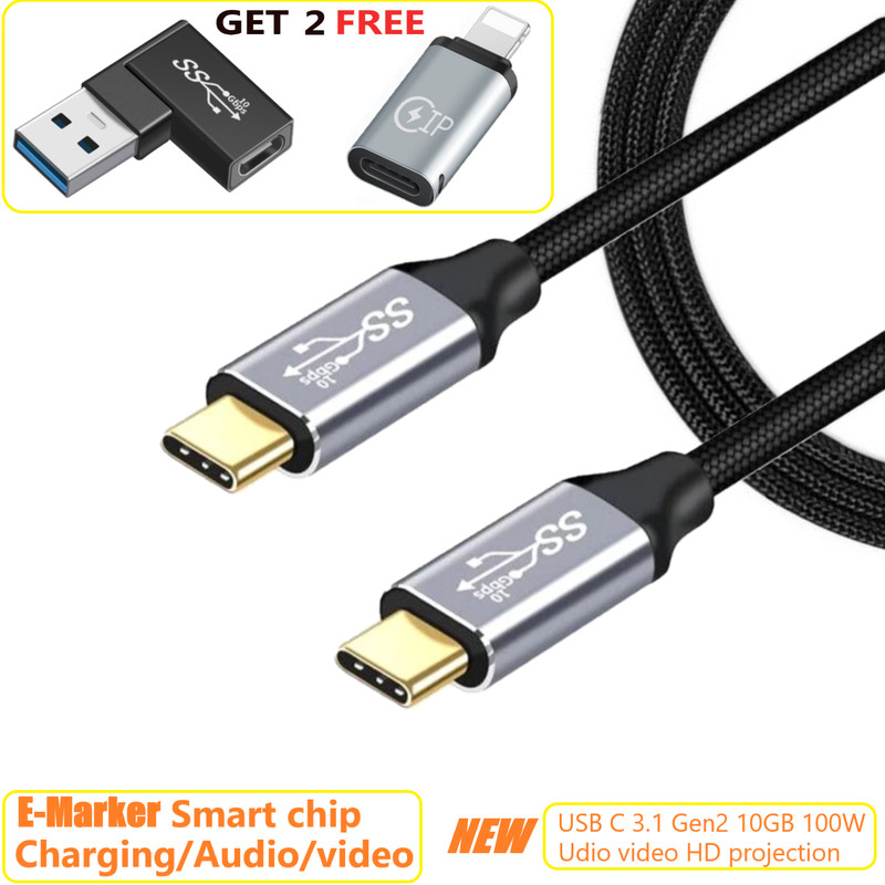 3in1 USB Type-C To USB C 5A 100W Power Speed Fast Charging Quick charger Cable