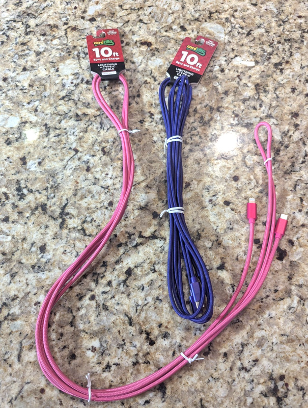 Cordzilla 10 ft 8 Pin iPhone Compatible to USB-C Charging Cable Pink Purple 2 PK