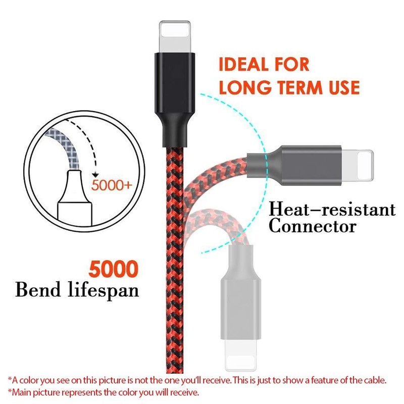 Braided Fast Charger Cable Heavy Duty USB lot Cord For iPhone 14 13 12 11 X XR 8 gallery