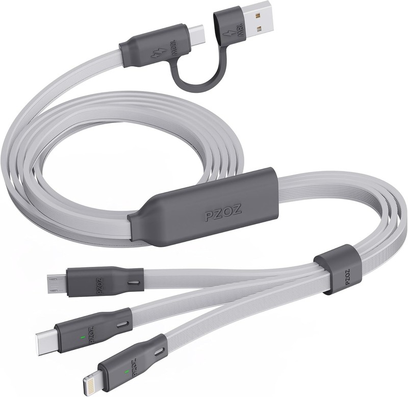 PZOZ 100W USB C & USB A Charging Cable, 3 in 1 Multi Fast Charging at The Same T