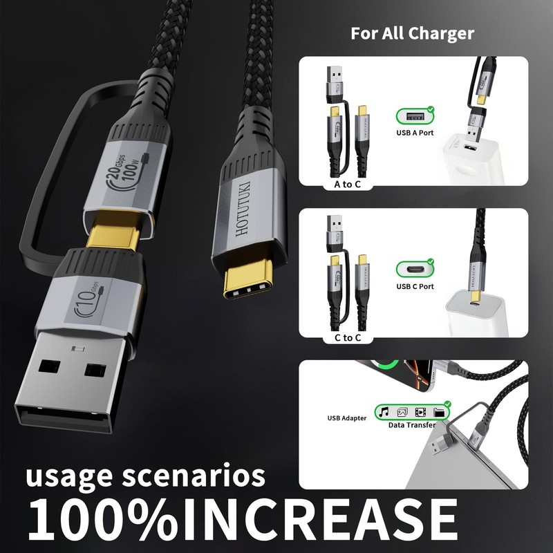USB C Cable 2 Pack 1FT+1FT 20Gbps High Speed Data Transfer 4K-60Hz - Fast gallery
