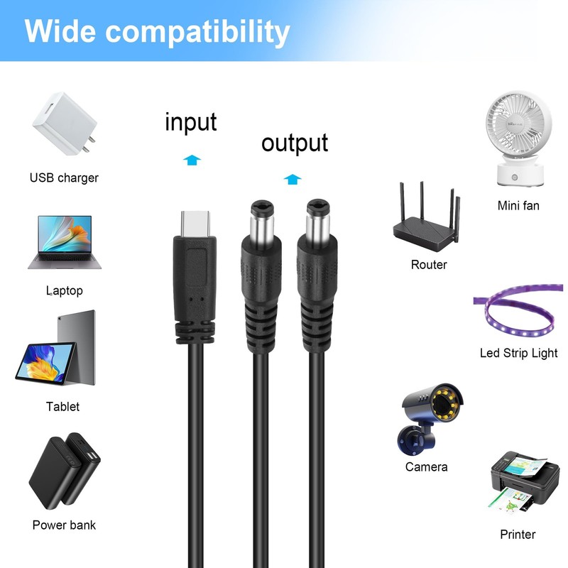 USB C to DC Y Splitter Power Charging Cable 5.5mm x 2.1mm 2.5mm Laptop LED gallery