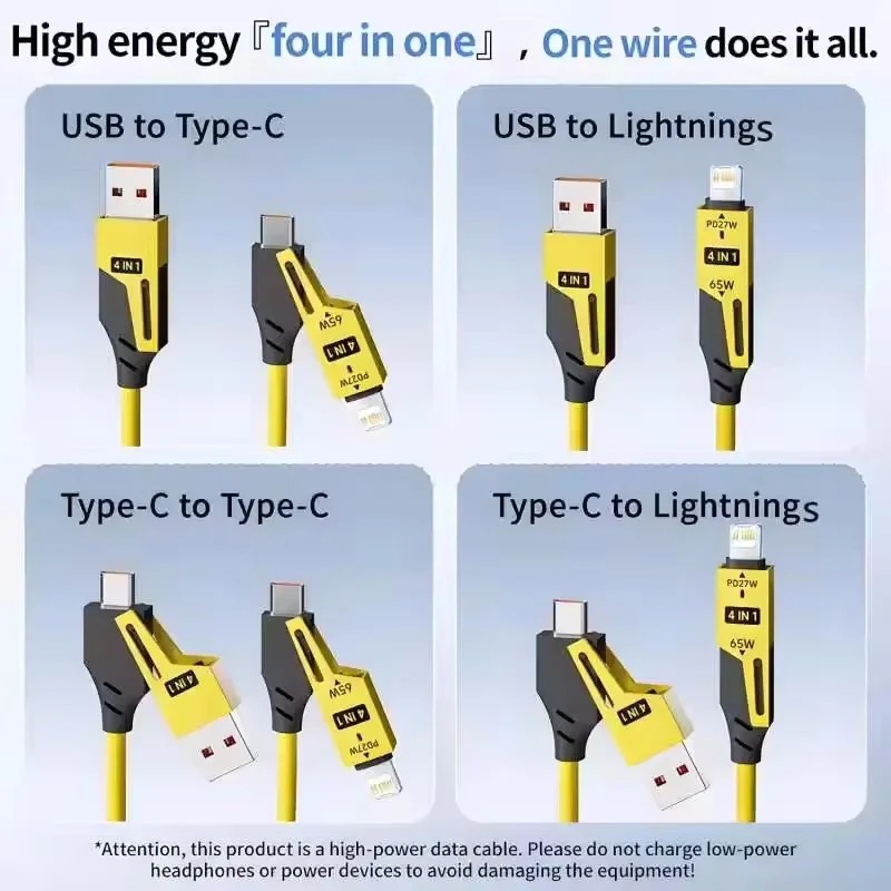 4 in 1 Multi USB Charging Cable Fast 65W Charging Coiled USB C Charger Cord gallery