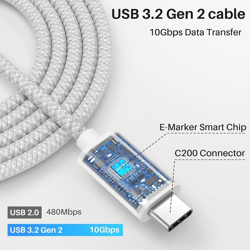 Car Carplay Woven Cable for Iphone 16 15 5FT USB a to USB C 3.2 Gen 2 gallery