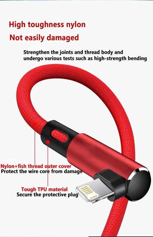 1pc 90-Degree Fast Charging USB Cable for iPhone14/13/12/11/X/8–1mLength Random gallery
