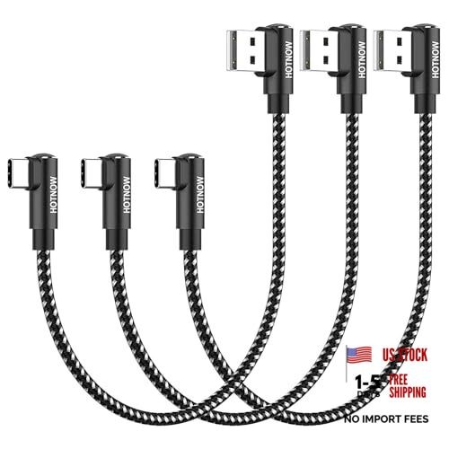 Short USB A to USB C Cable Right Angle 1ft, [Pack 1ft] Portable 90 1FT 3 Black