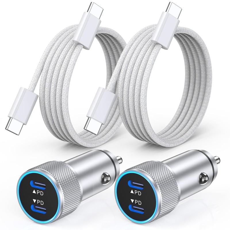 iPhone 17 Car Charger 2 Pack Dual Port USB C Fast Charging Power Supply Cord