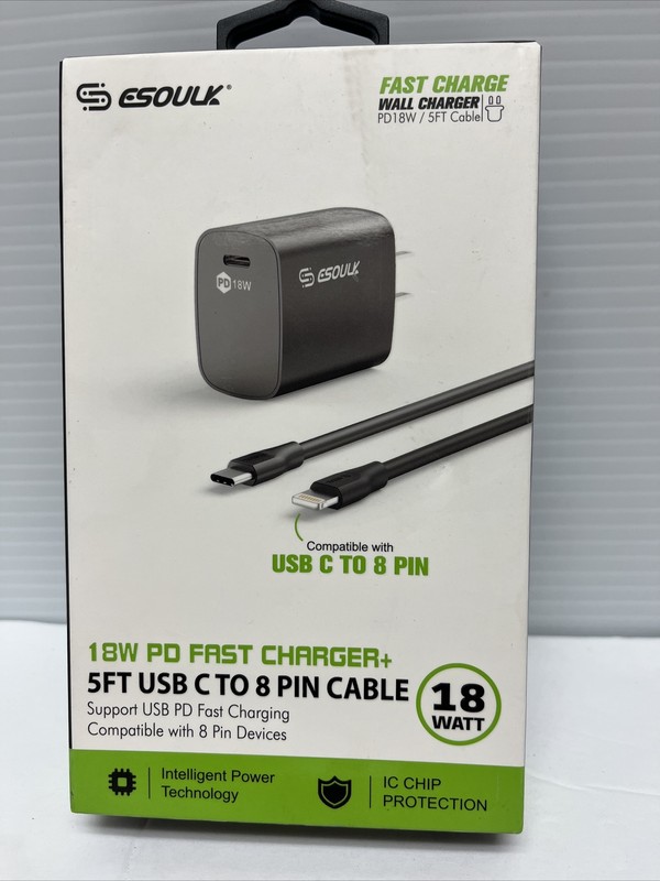 Esoulk Type-C to Type-C Cable 5ft, 18W PD Fast Charger