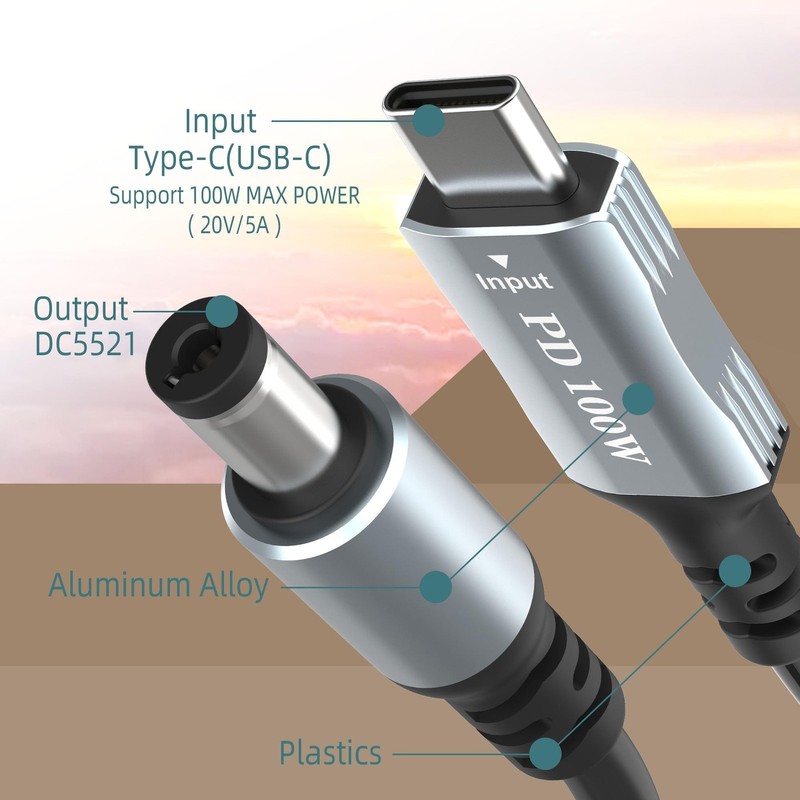 6.6FT USB C to DC 5.5mm x 2.1mm Power Cable Cord, USB C Input to DC5521 20V 5... gallery