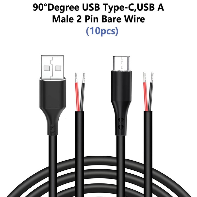 10 PCS USB A, USB C to 2-Pin Bare Wire Pigtail Cable Kit, 12V 3A, 5V 3A, DIY gallery