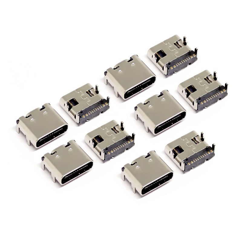 10PCS USB 3.1 Type-C 16pin Female Port SMT 90 Degree SMD Female Head