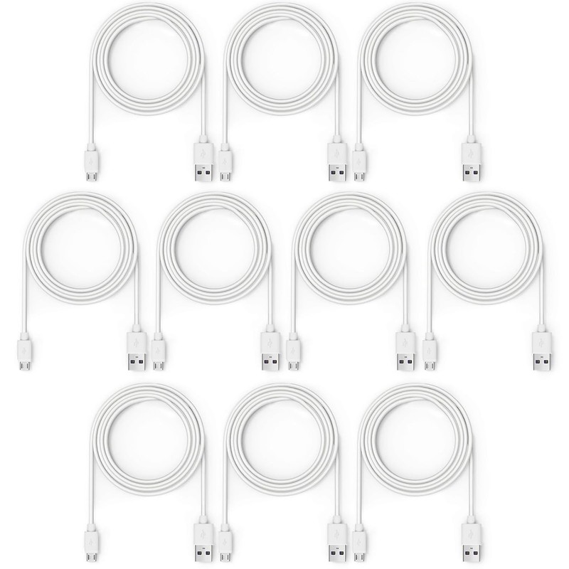 10-Pack White 6Ft Micro USB Cable – Bulk Old Android Charger Cord Set