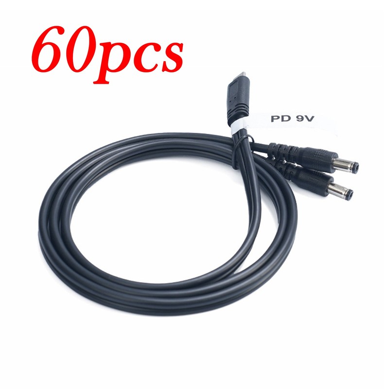 60pcs 9V Type-C to Dual 5.5×2.1mm Male DC Power Cable PD Splitter Charging Cord