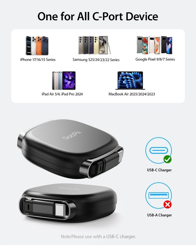 USB C to USB C Cable, 240W Retractable USB C Fast Charging Cable with Mag Snap S gallery