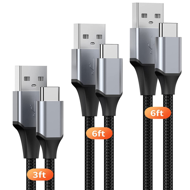 USB-C Cable 3Pack 3ft + 6ft + 6ft, Type C Cable Fast Charging Cord