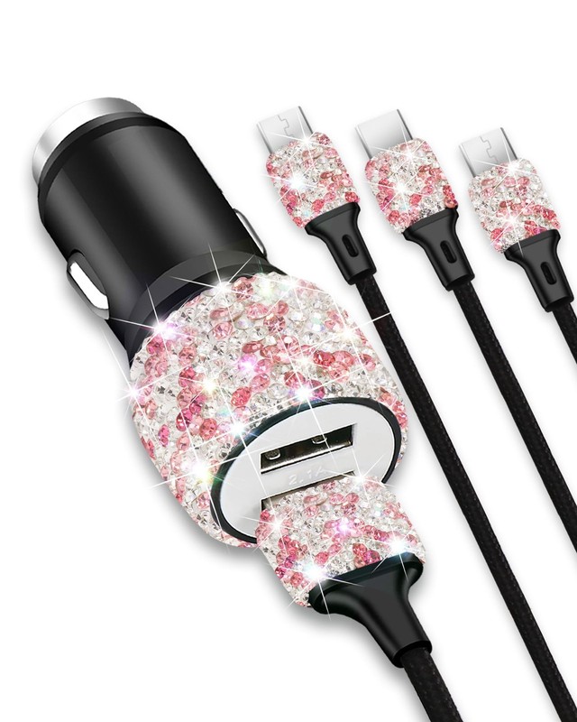 Bling USB Car Charger 5V 2.4A Mix Crystal Decor Dual Port Fast Mixed Color