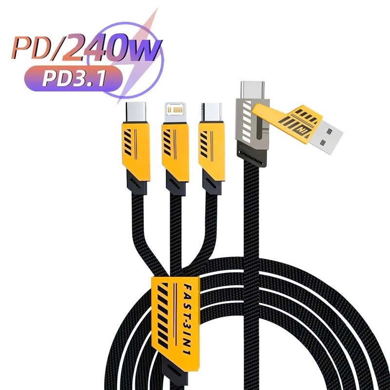 3 In 2 240W Fast Charging Cord For Micro USB Type C Charger Cable 1.2m Multi Usb gallery