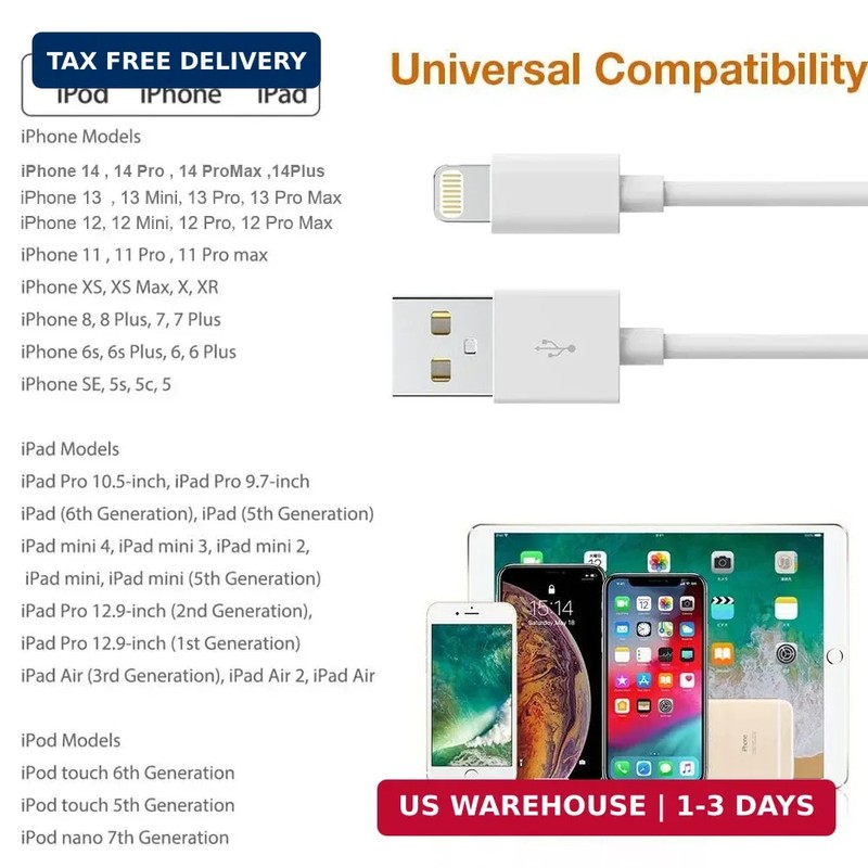 iPhone Charger 5 Pack 10 ft USB Lightning Cable Apple Mfi Certified Cable Fast C gallery