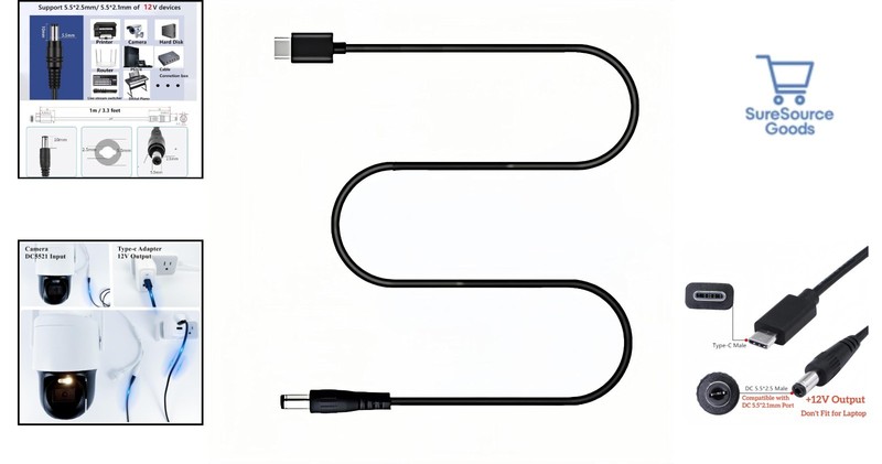 USB C to DC 12V Power Cable 5 Feet for Cameras, Routers, and Studio Use gallery