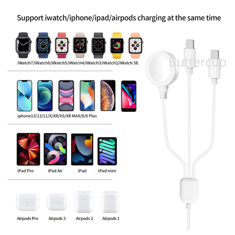 3 in 1 USB Magnetic Charger Cable For iPhone 13 12 11 8 6 Apple Watch SE 6 5 4 3 gallery