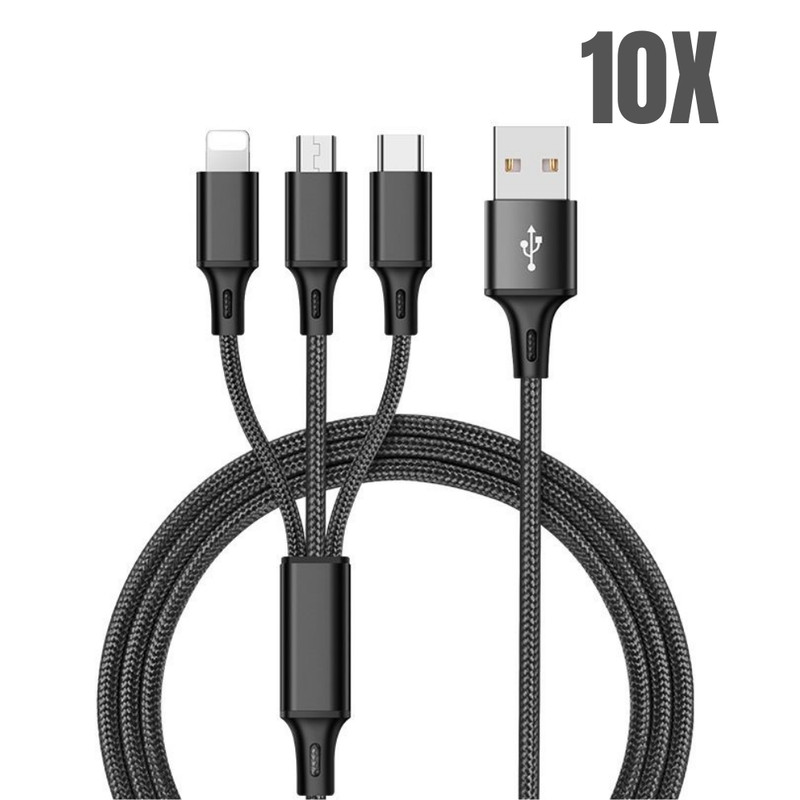 10X Fast USB Charging Cable 3 in1 Cell Phone Cord Charger Type C USB-C Micro USB