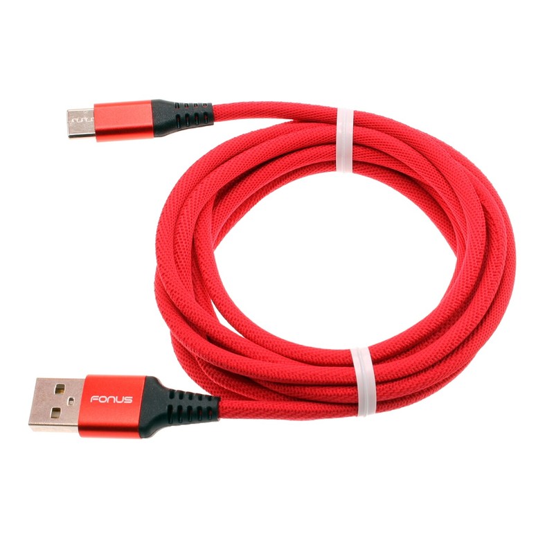 Type-C Red 6ft USB-C Cable Charger Cord Power Wire Long Braided for Cell Phones