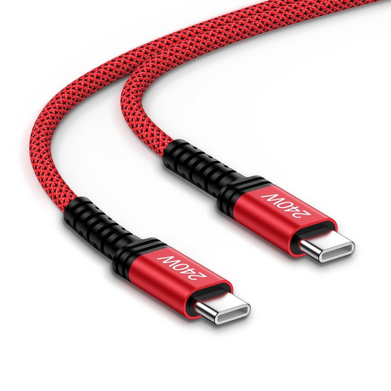 240W USB C Charger Cable Fast Charging Cord For iPhone Red Type C Wire 3ft