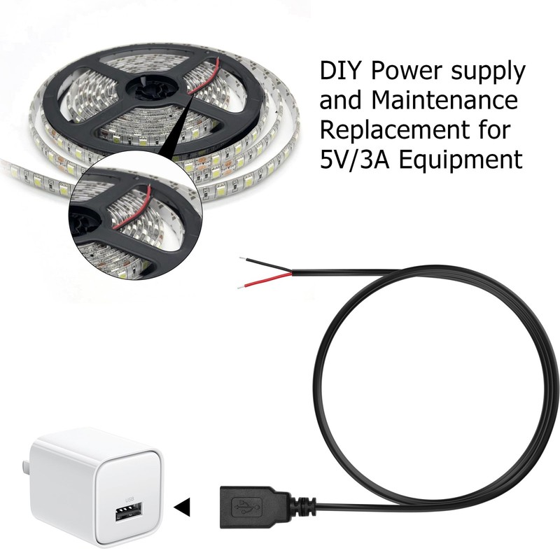 5 PCS USB A 2 Pin Bare Wire 22AWG 5V 3A 2.0 Female To Plug Extension Cable gallery