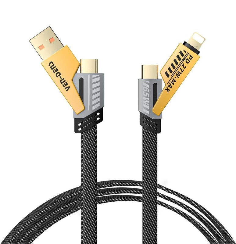 VEN-DENS 4 in 1 65W Fast Charging Cable USB-C Multi Connector Nylon Braided