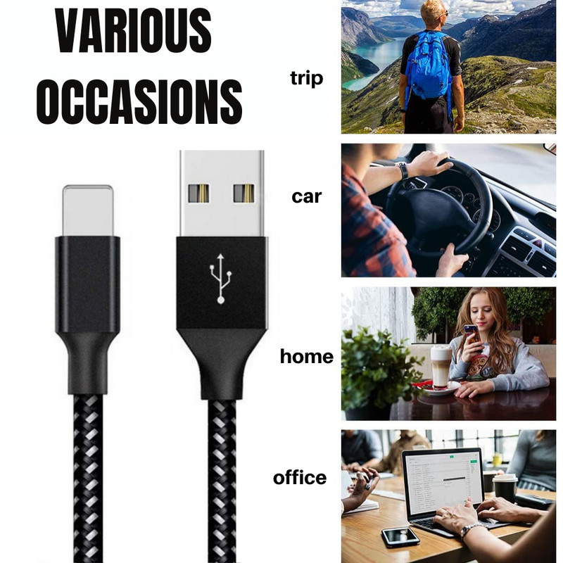 3X 10Ft Braided USB Fast Charger Cable Charging Cord For iPhone 14 12 11 8 6s XR gallery