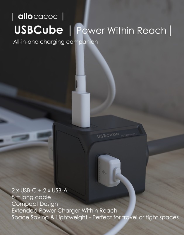 USBcube Extended USB-C + A 3ft 4 port Travel Adapter Wall Charger Power Strip gallery
