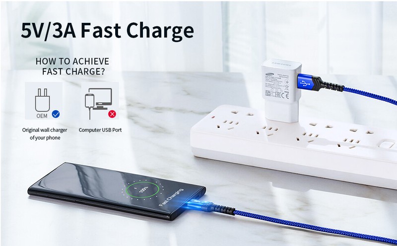 Flexible Data Fast Charging Cord Sync Charger Long Cable for Xiaomi Phones BLUE gallery
