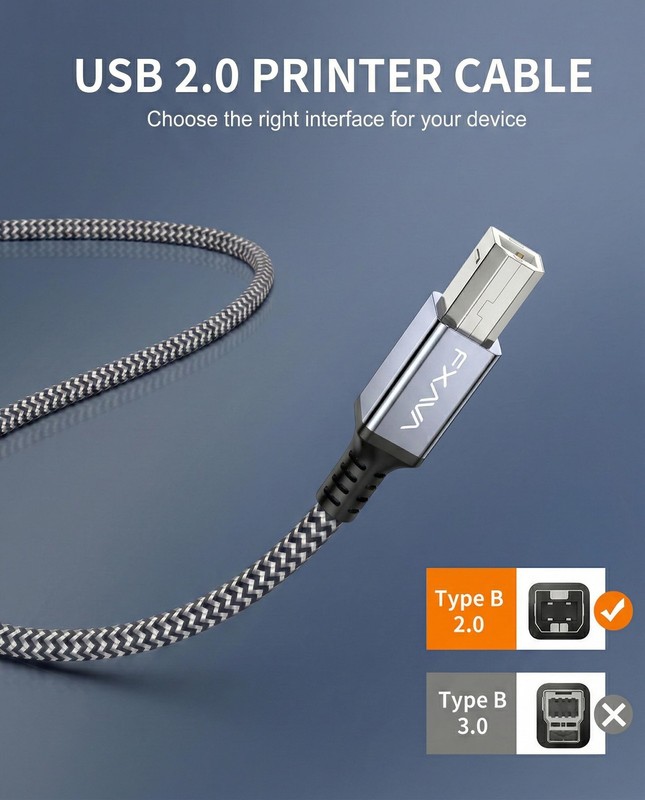 USB Printer Cable 30 ft, Nylon Braided Type A to B 2.0 Cord, Compatible with ... gallery