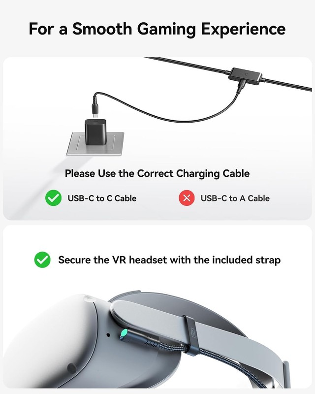 Upgraded 16ft USB C VR Link Cable for Oculus Quest 2 & Meta Quest - Safe Power gallery