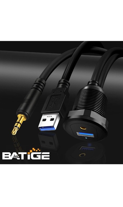 BATIGE Alloy USB 3.0 AUX DC3.5mm Port Car Mount Flush Cable for Car Boat Motorcy gallery
