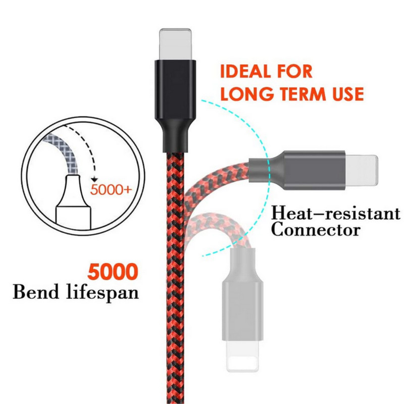 5 Pack 6Ft USB Charger Cable Braided For Apple iPhone 12 11 XR 8 7 Charging Cord gallery
