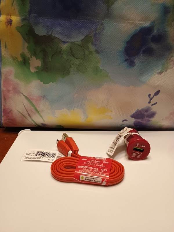 Micro Phone Cable (4 Ft) + USB Car Charger. Red. gallery