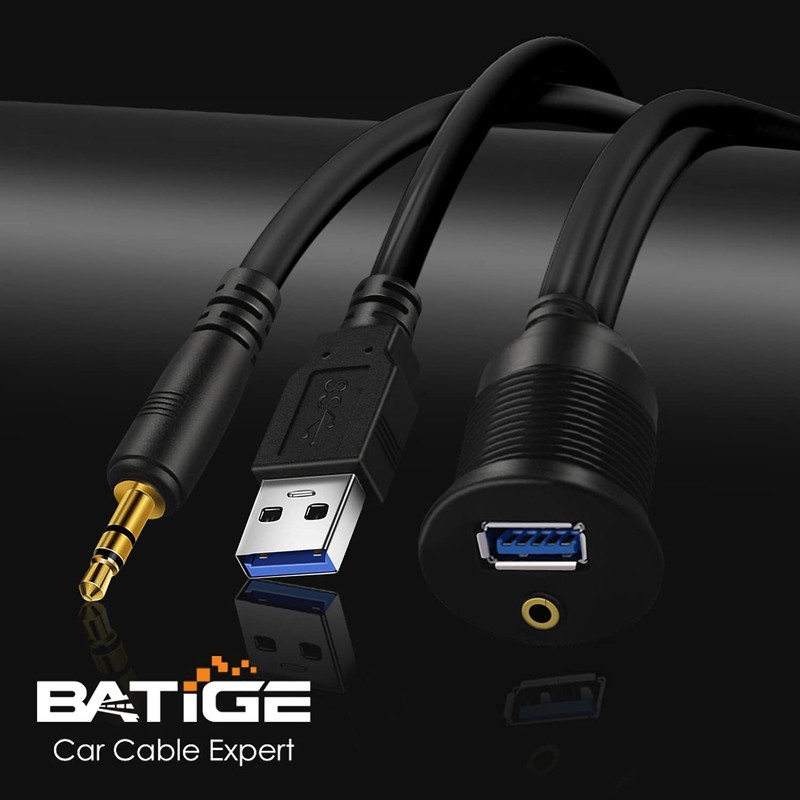 Usb 3.0 & 3.5mm Car Mount Flush Cable 3.5mm + Usb3.0 Aux Extension Dash Panel Wa gallery