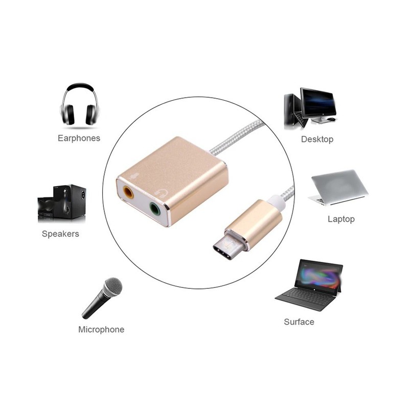 USB Type-C External Sound Card 7.1 Cable Stereo Audio Mic Adapter Charger for PC gallery