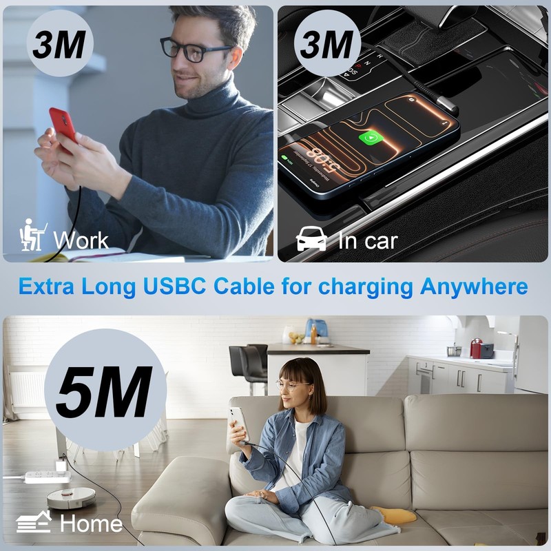 USB Cable 16FT Fast Charging 60W Right Angle USB to Charger Cable 5M Long Bra... gallery