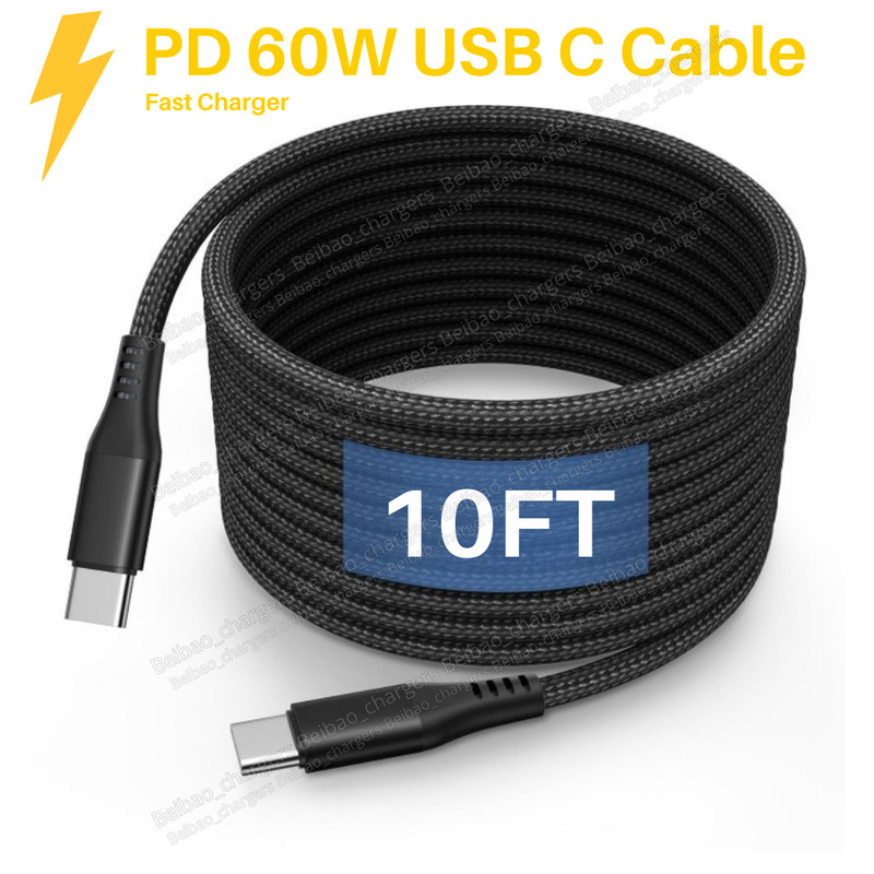 60W USB-C to USB-C Cable Fast Charger Type C PD Cord For iPhone 15 16 17 Samsung