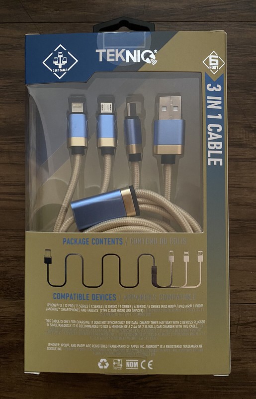 🔌USB 6ft Braided 3-in-1 Cable For iPhone Android & Type C By Tekniq A4 gallery