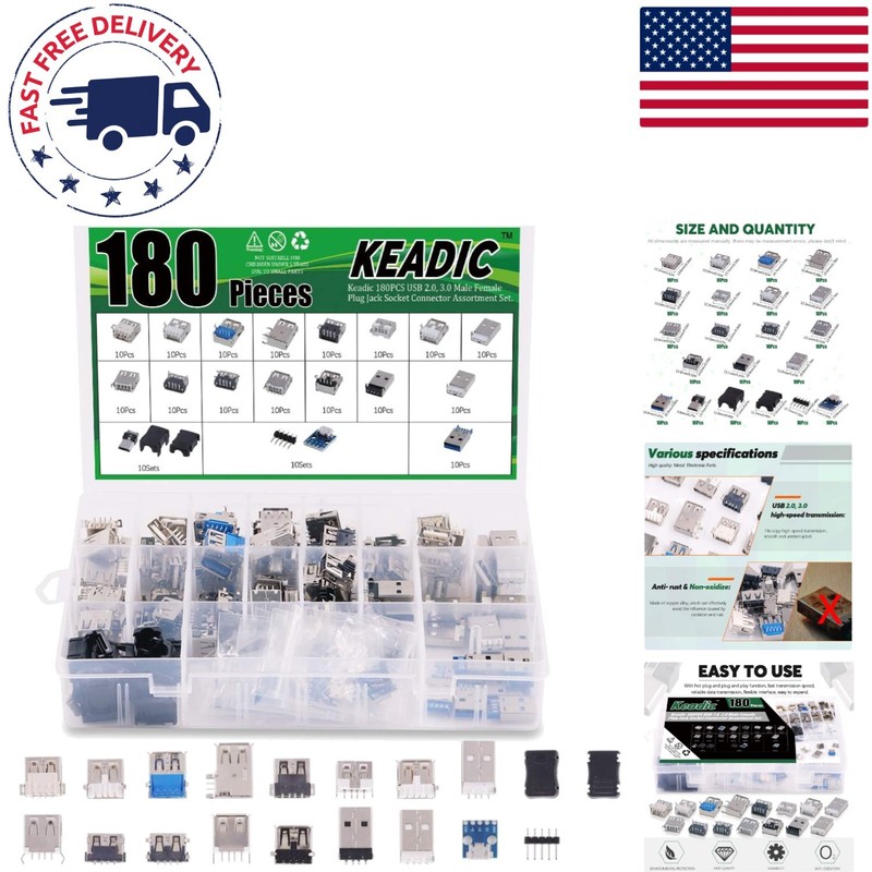 Versatile 180 PCS Micro USB & USB Connector Set for Laptops & Gaming Consoles