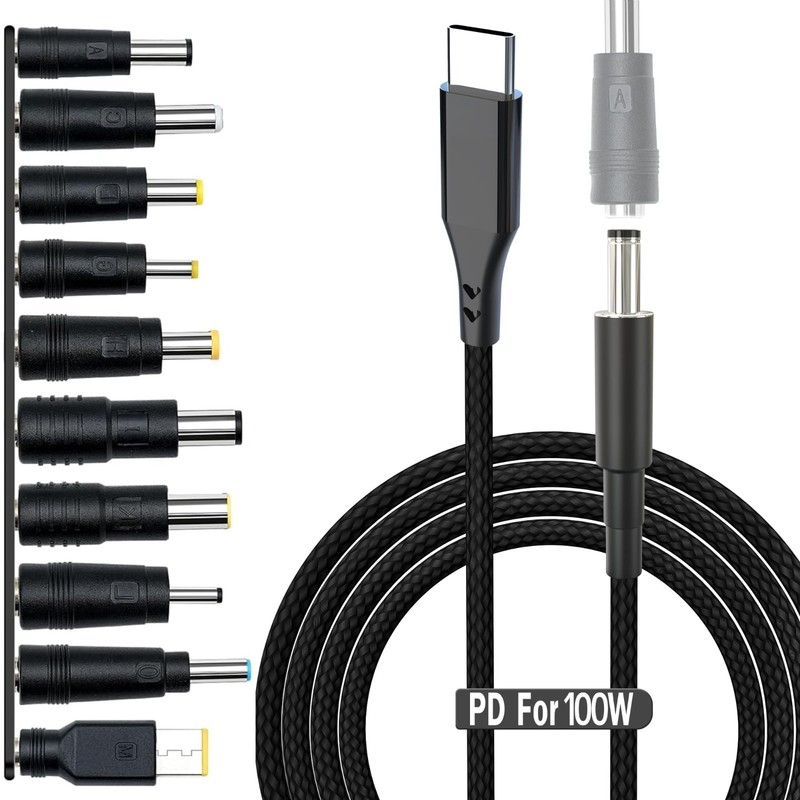 Universal USB C to DC Adapter 100W PD Power Cable & 5.5x2.1mm Jack + 10PCS Plug gallery